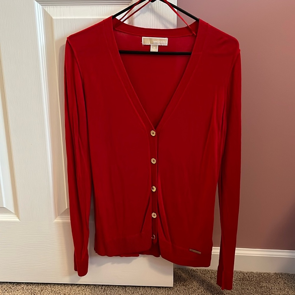 Michael Kors Long Sleeve Button Up Cardigan Sweater Women’s Size Medium Red EUC